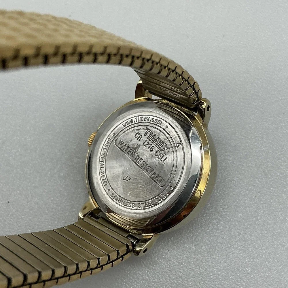 Vintage Timex Indiglo Womens Watch 25mm White Dial Gold Tone Stretch Band